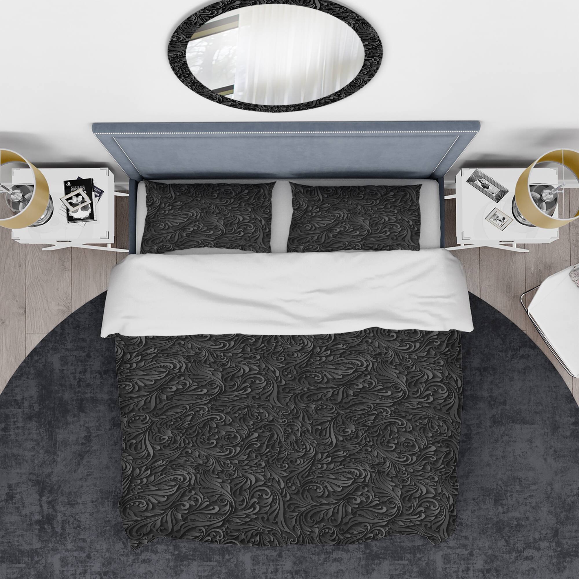 Designart '3D leaves in Shades of Black' Modern & Contemporary Bedding Set